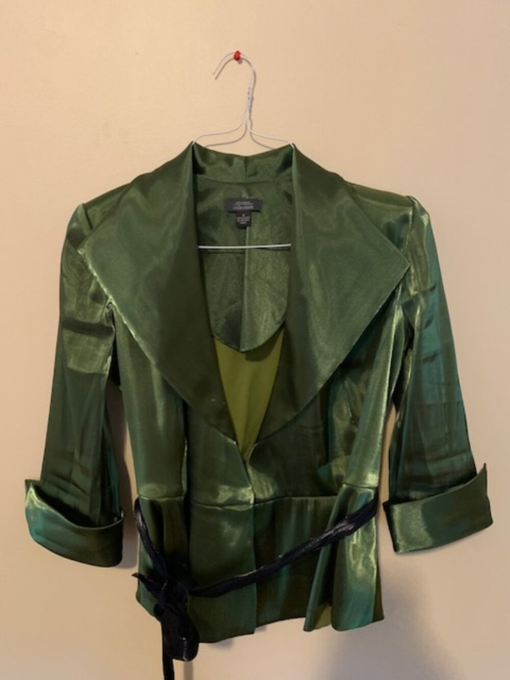 Dress Barn Collection Holiday Blouse Green. Belted